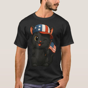Camiseta Black Cat Usa Flag 4 de julho Dia de Independência