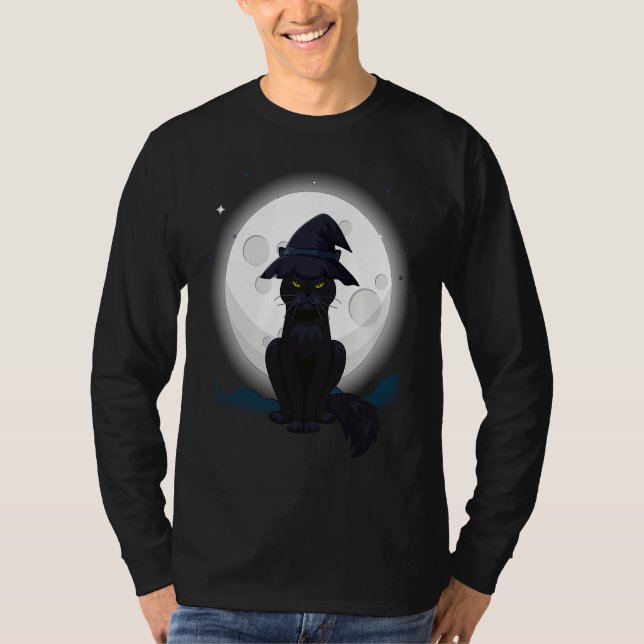 Camiseta Black Cat Witch Hat Costume (Frente)