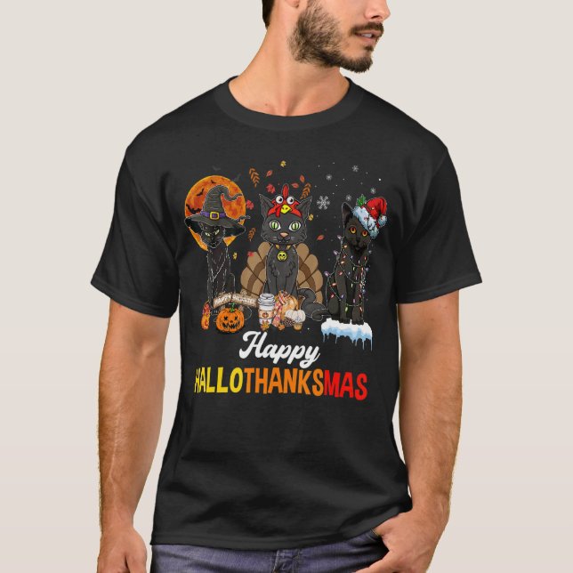 Camiseta Black Cats Halloween Merry Christmas Happy Halloth (Frente)