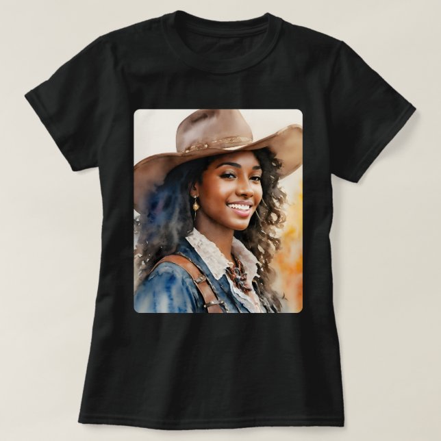 Camiseta Black Cowgirl Western African American (Frente do Design)