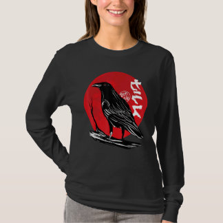 Camiseta Black Crow Occult Japan Gothic Raven Bird Red Moon