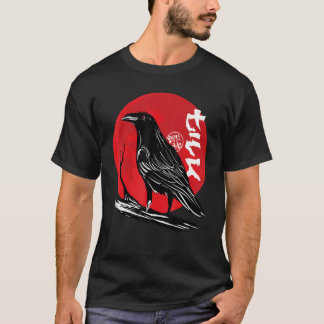Camiseta Black Crow Occult Japan Gothic Raven Bird Red Moon