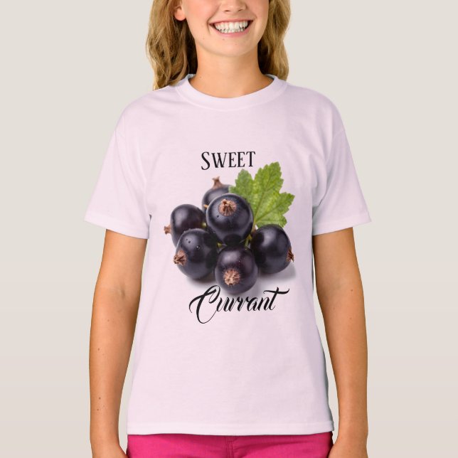 Camiseta Black Currants With Water Drops & Green Leaf (Frente)