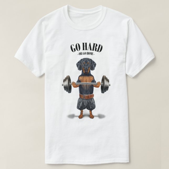 Camiseta Black Dachshund Dog Muscle Training Weightlifting  (Frente do Design)