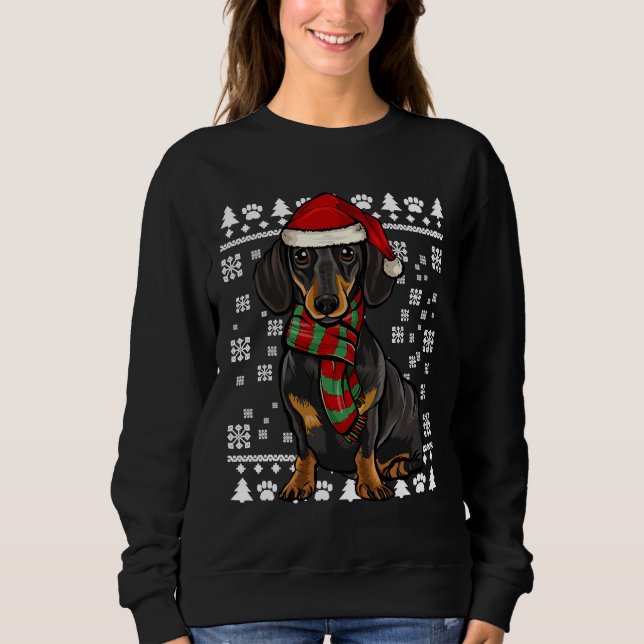 Camiseta Black Dachshund Dog Santa Hat Xmas (Frente)