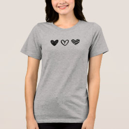 Camiseta Black Doodle-Style Valentine's Day Sketch Hearts 