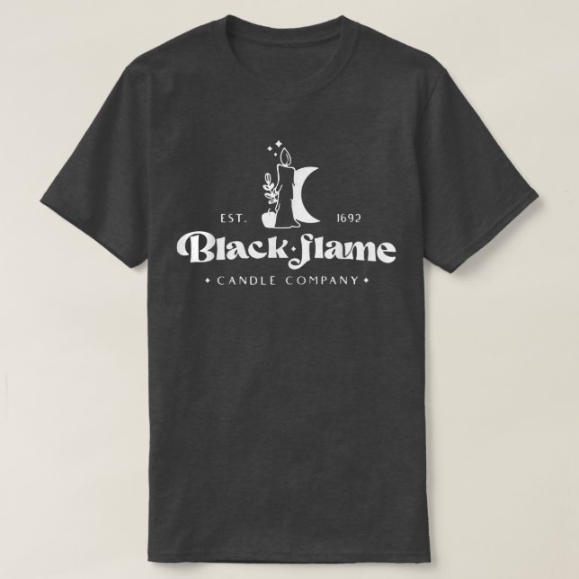 Camiseta Black Flame Candle Company vintage witchy Hallowee (Frente do Design)