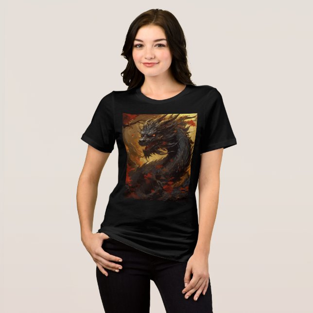 Camiseta Black Flame Dragon in Autumn Forest (Frente Completa)