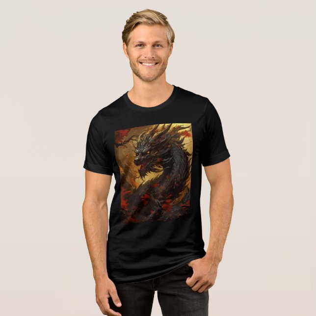 Camiseta Black Flame Dragon in Autumn Forest (Frente Completa)
