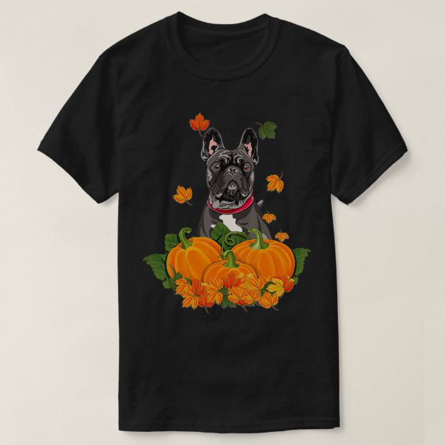Camiseta Black French Buldogue Ação de Graças Pumpkin Fall  (Frente do Design)