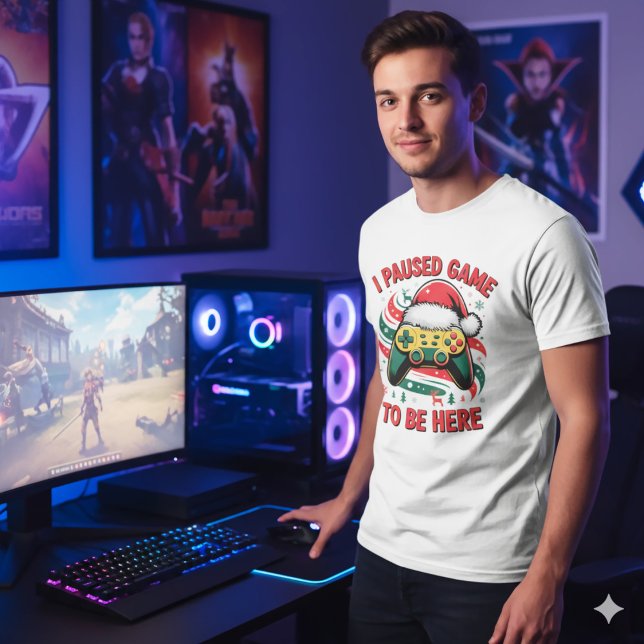 Camiseta Black Gamer Santa Hat Christmas Controller Holiday (Criador carregado)