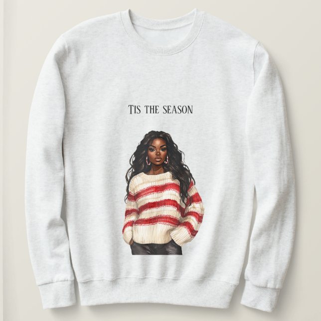 Camiseta Black Girl Candy Cane RedStripes Sweater Christmas (Frente do Design)