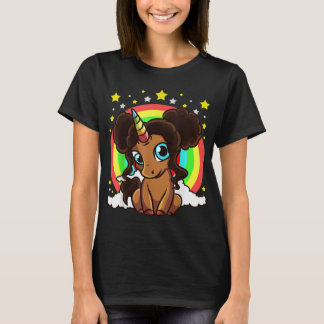 Camiseta Black Girl Magic Unicorn Afro Puff Brown Skin Cut