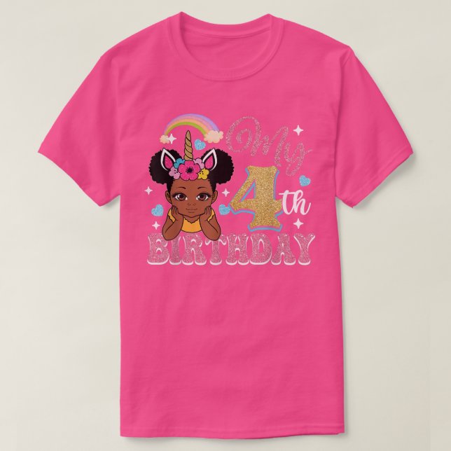 Camiseta Black Girl Princess My 4th Birthday Girls Kids Bir (Frente do Design)