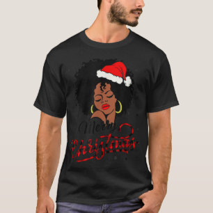 Camiseta Black Girl Santa Hat Afro Merry Christmas Sweater
