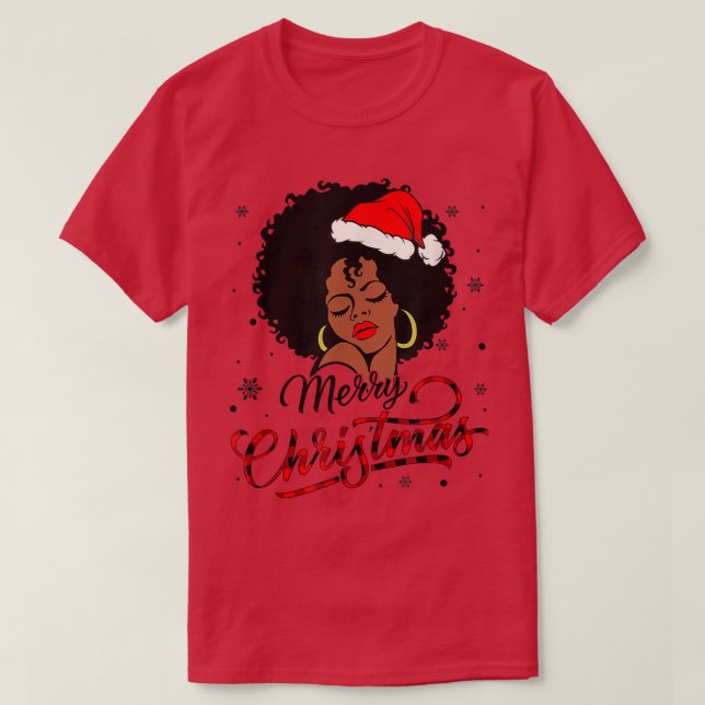 Camiseta Black Girl Santa Hat Afro Merry Christmas Sweater (Frente do Design)