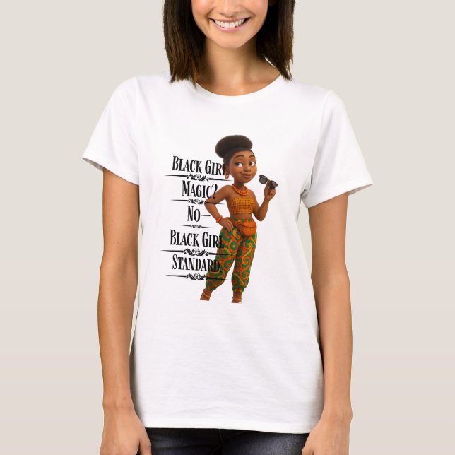 Camiseta Black Girl Standard,Afro Modern,Pixarstyle 3d (Frente)