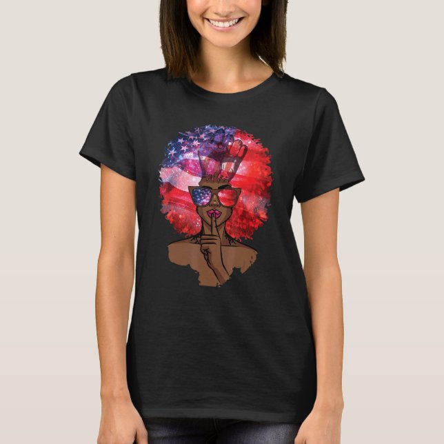 Camiseta Black Girl USA Flag Melanin Afro Hair African Amer (Frente)