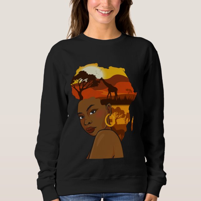 Camiseta Black Girl Woman Afro Hair African Continent Black (Frente)
