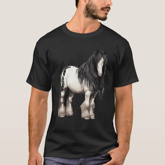 Camiseta Black Gypsy Vanner Horse  Riding Equestrian (Frente)