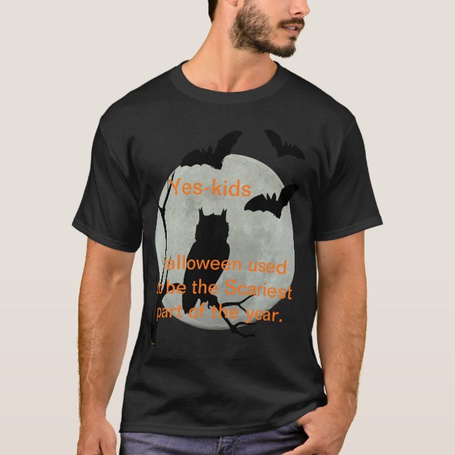Camiseta Black Halloween Owl & Bats (Frente)