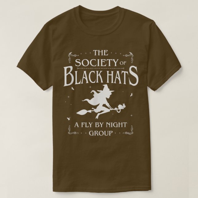 Camiseta Black Hat Society Of Witches Dia de as Bruxas engr (Frente do Design)