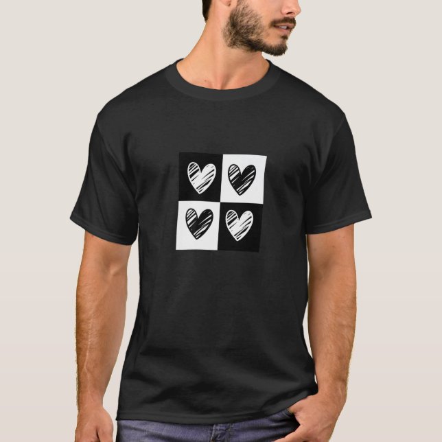 Camiseta Black Hearts Love Pattern Cute Valentine's Day Che (Frente)