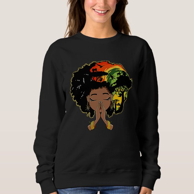 Camiseta Black History Afro Woman Praying God Melanin Queen (Frente)