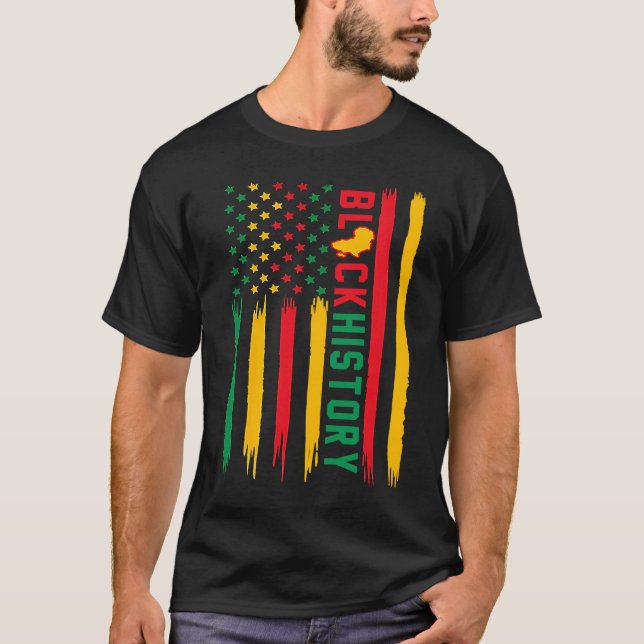 Camiseta Black History In USA Flag American Grow African Ro (Frente)