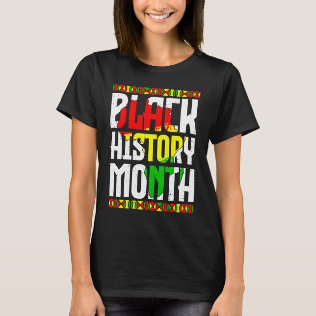 Camiseta Black History Month African Map Flag Afro Freedom (Frente)