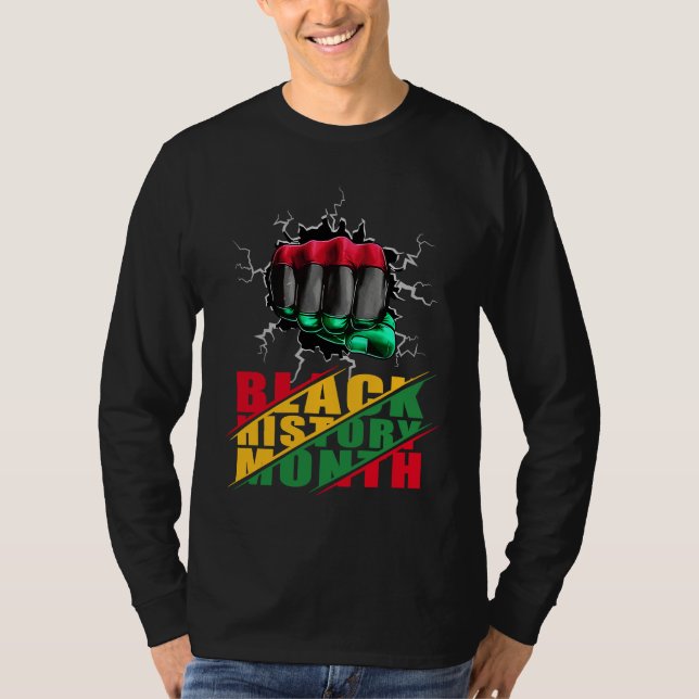 Camiseta Black History Month BHM Afro Pride Hand Fist Black (Frente)