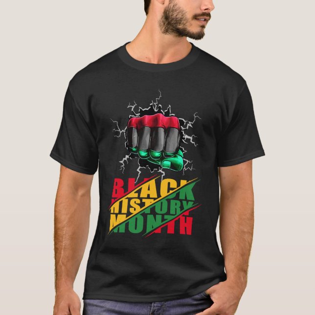 Camiseta Black History Month BHM Afro Pride Hand Fist Black (Frente)