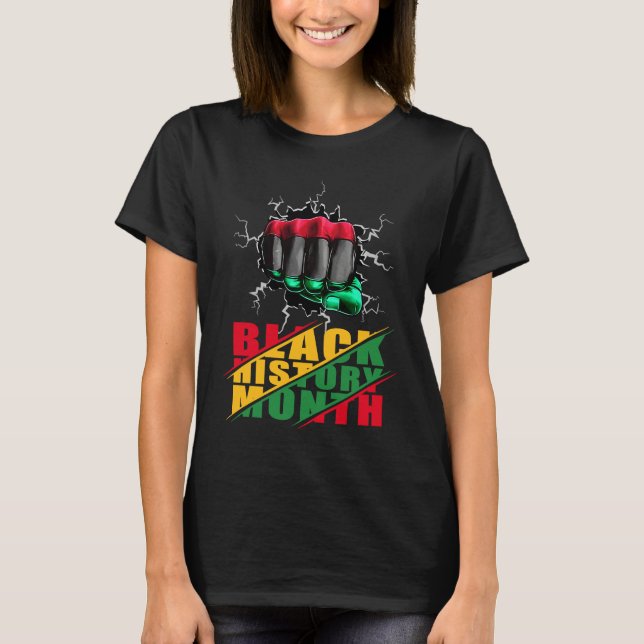 Camiseta Black History Month BHM Afro Pride Hand Fist Black (Frente)