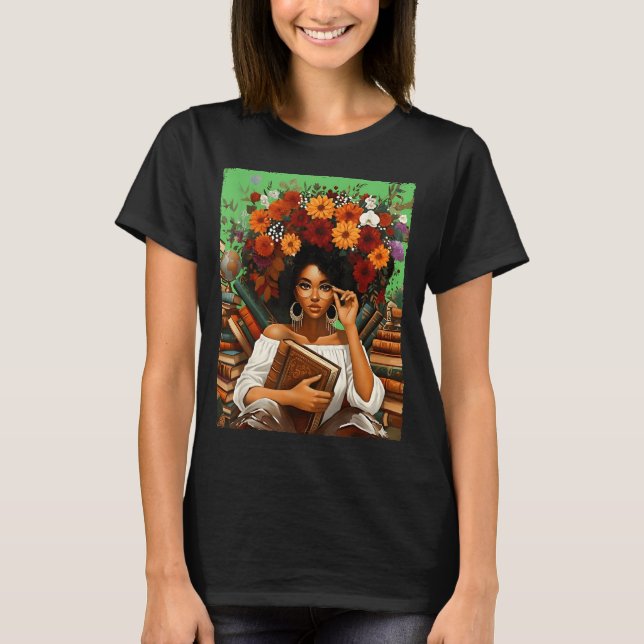 Camiseta Black History Month Black Afro Girl Women Book Lov (Frente)