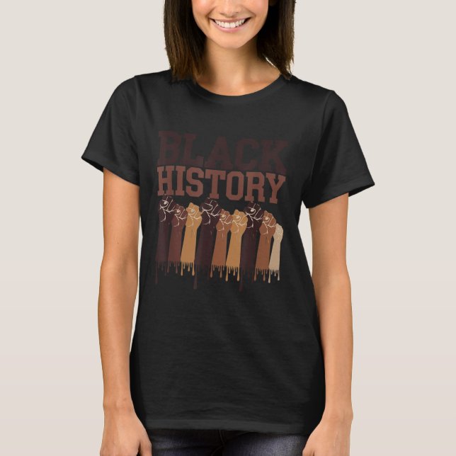 Camiseta Black History Month Hands Symbol Afro Motivation  (Frente)