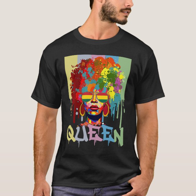 Camiseta Black History Queen BHM Melanin Skin Pride Afro Gi (Frente)