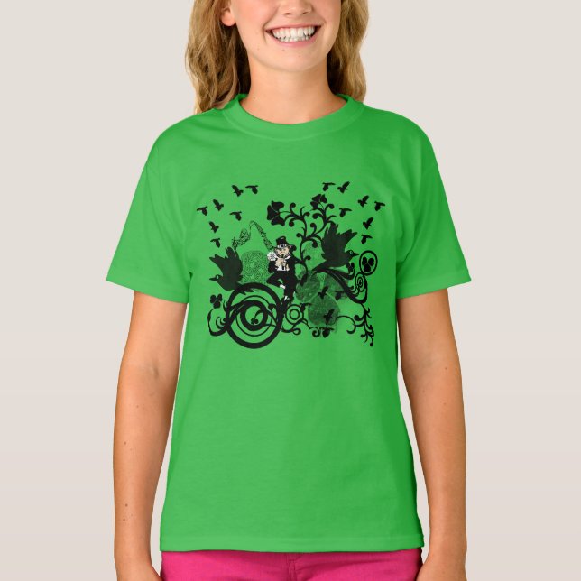 Camiseta Black Irish Swirls and Leprechauns (Frente)