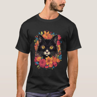Camiseta Black Kitten Encircled By Flowers Owner Garden