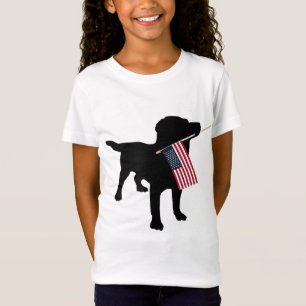 Camiseta Black Lab Dog Holding 4 de julho Patriótico EUA Fl