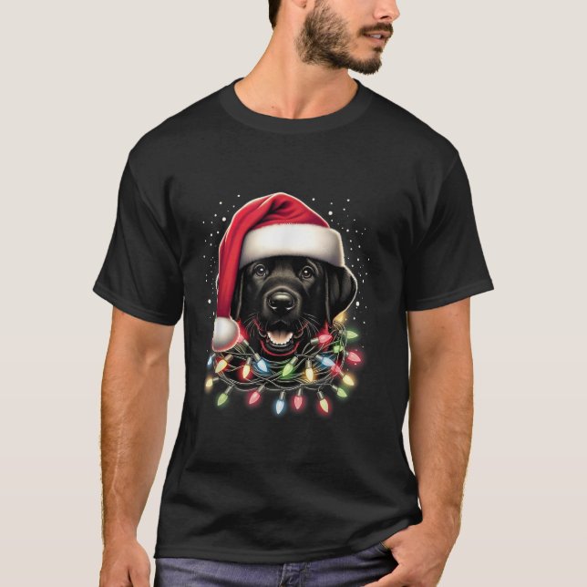 Camiseta Black Lab Labrador Árvore de Natal Light Pajama Do (Frente)