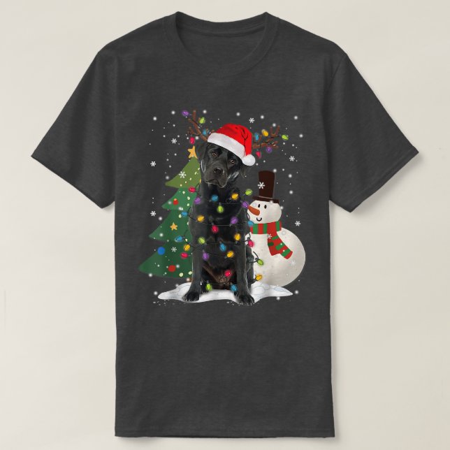 Camiseta Black Lab Labrador Árvore de Natal Light Pajama Do (Frente do Design)