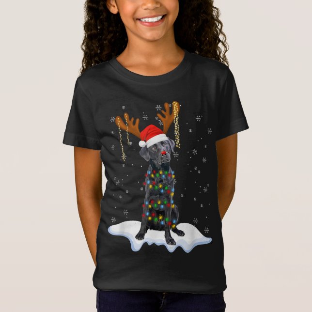 Camiseta Black Lab Labrador Árvore de Natal Light Pajama Do (Frente)