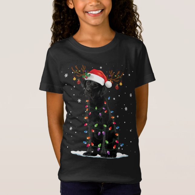 Camiseta Black Lab Labrador Cachorro Cachorro Luz de Natal  (Frente)
