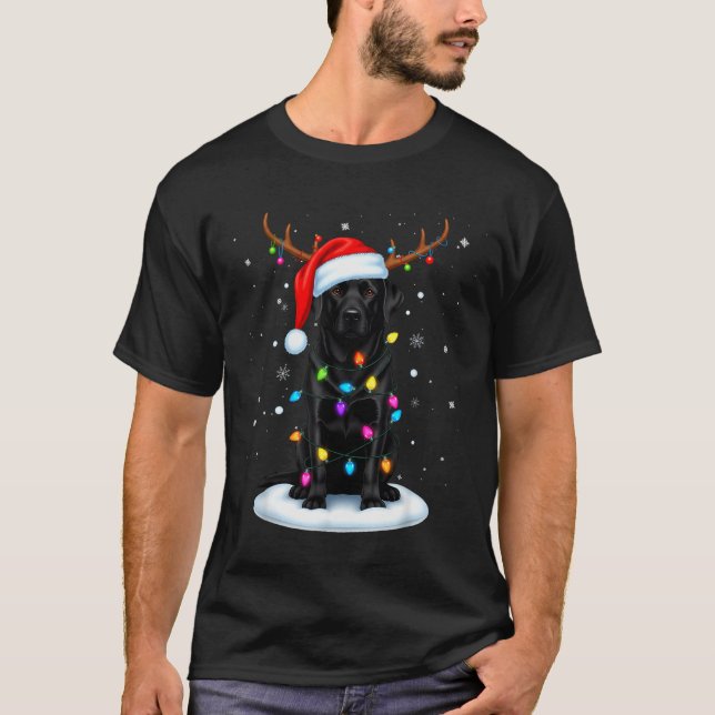 Camiseta Black Lab Labrador Cachorro De Natal Renas Luzes P (Frente)