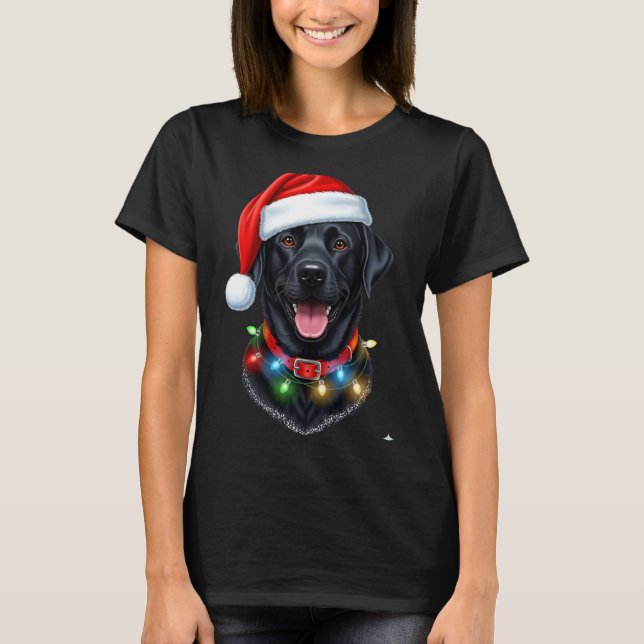Camiseta Black Lab Labrador Christmas Dog Santa Hat Light P (Frente)