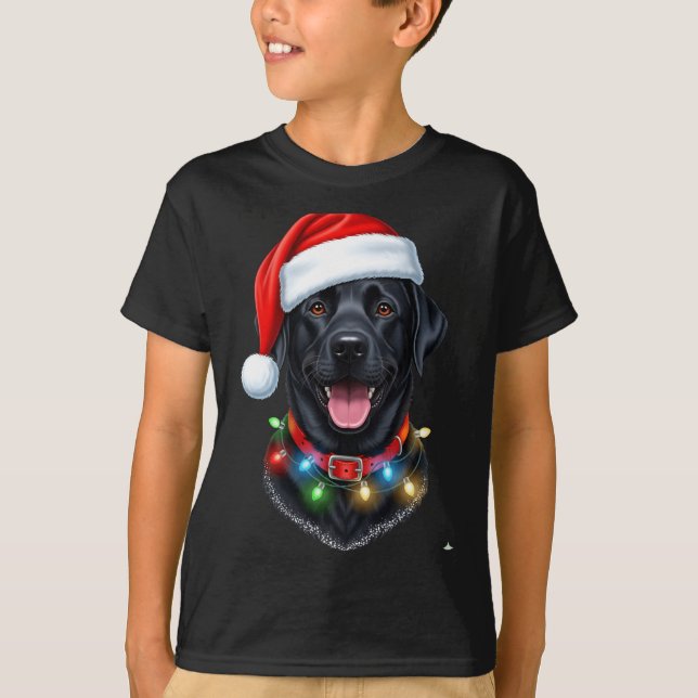 Camiseta Black Lab Labrador Christmas Dog Santa Hat Light P (Frente)