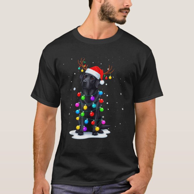 Camiseta Black Lab Labrador Dog Funny Christmas Lights Rein (Frente)