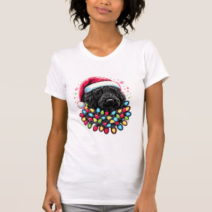 Camiseta Black Labradoodle Árvore de Natal Xmas Luz Doodal