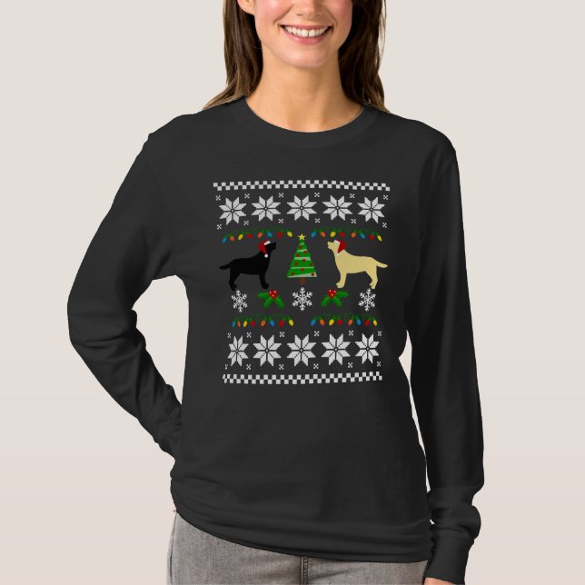 Camiseta Black Labrador E Yellow Labrador Feliz Natal (Frente)