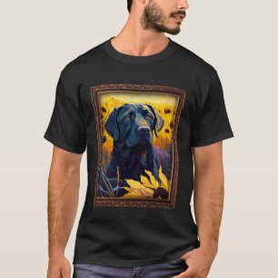 Camiseta Black Labrador Pintando Flor de Girassol Mãe Mulhe